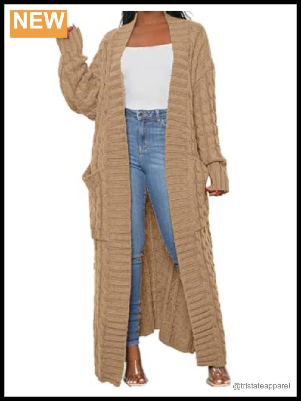 Womens Chunky Cable Knit Long Cardigan Sweater with Pockets